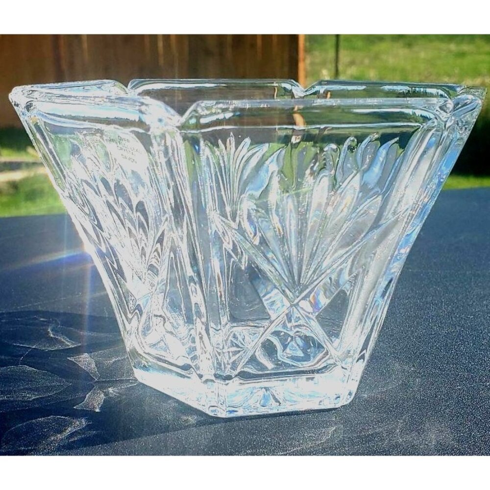 Gorham Avon Cut Crystal Bowl 5" hexagon signed 24% Lead glass candy USA elegance